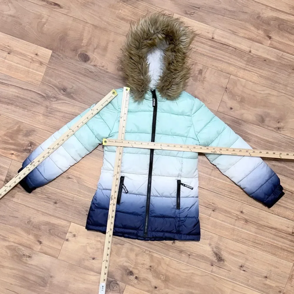 JUSTICE girls winter puffer coat with removable fur lining size 8